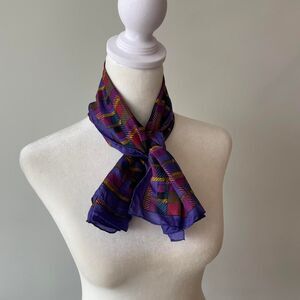 Vintage Purple Geometric Silky Scarf Autumn Fall Statement Retro